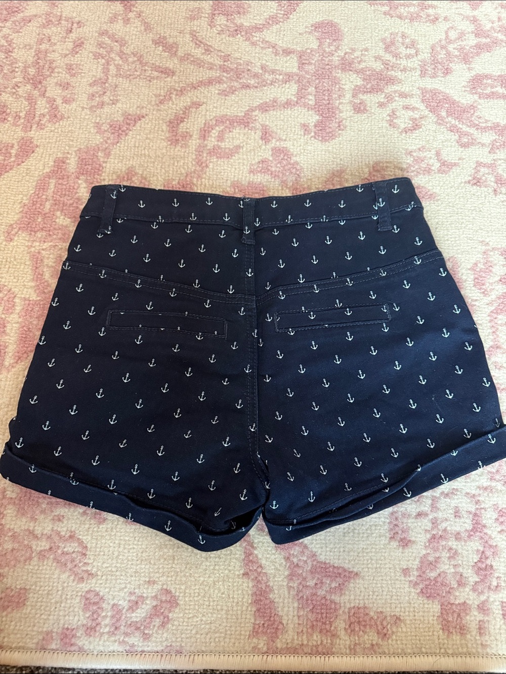 Almost Famous Navy Anchor-Print High-Waist Shorts - Picture 5 of 5